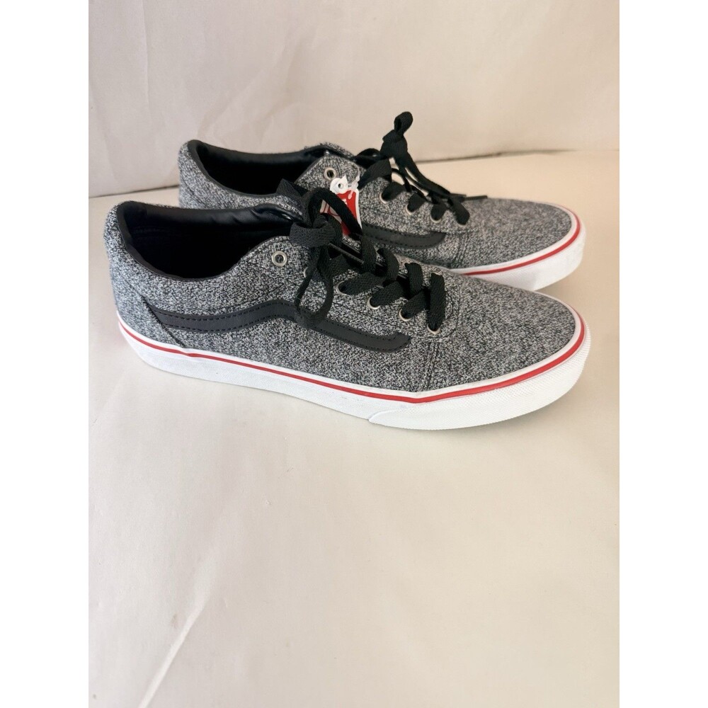 Vans Unisex Old Skool Youth 7 Sneakers Lace Up Low Shoes Grey Black Red